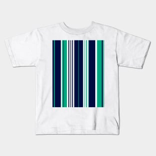 Mint, White & Navy Stripes Kids T-Shirt